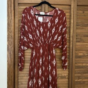 1.4.3. Story by Line Up Maroon Patterned Long Sleeve Dress